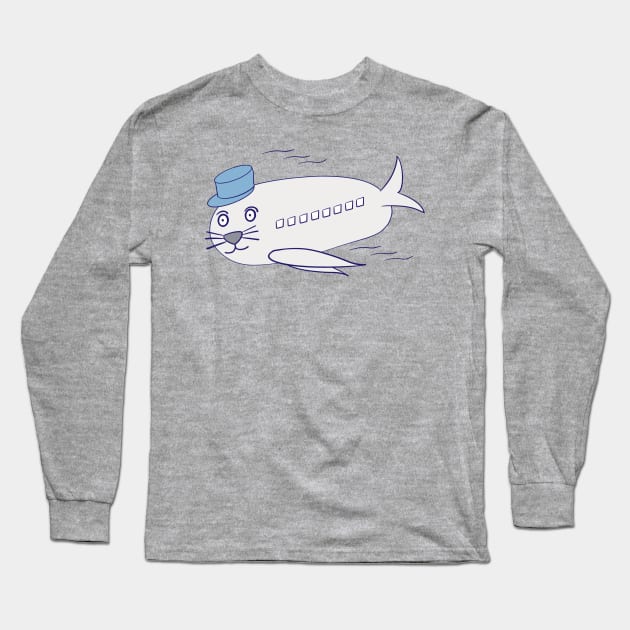 Flying Seal Airplane, Grey, Silly Animal Design, Funny Animal Long Sleeve T-Shirt by vystudio